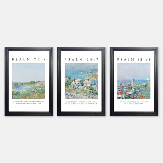 Coastal Psalms | Christian Wall Art | Scripture Triptych Collection