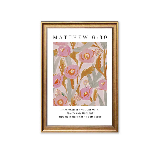 God's Care | Christian Wall Art | Matthew 6:30 | Scripture Print