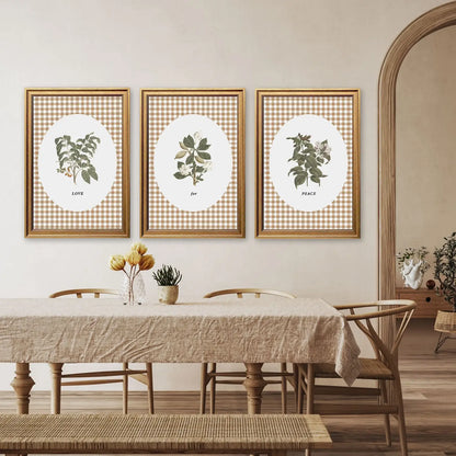 Love and Peace | Botanical Wall Art Set | Gingham Trio Print