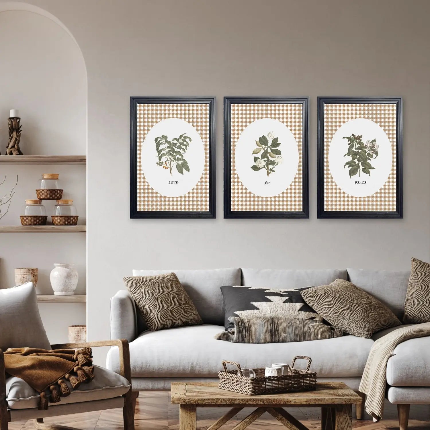 Love and Peace | Botanical Wall Art Set | Gingham Trio Print