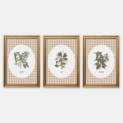 Love and Peace | Botanical Wall Art Set | Gingham Trio Print