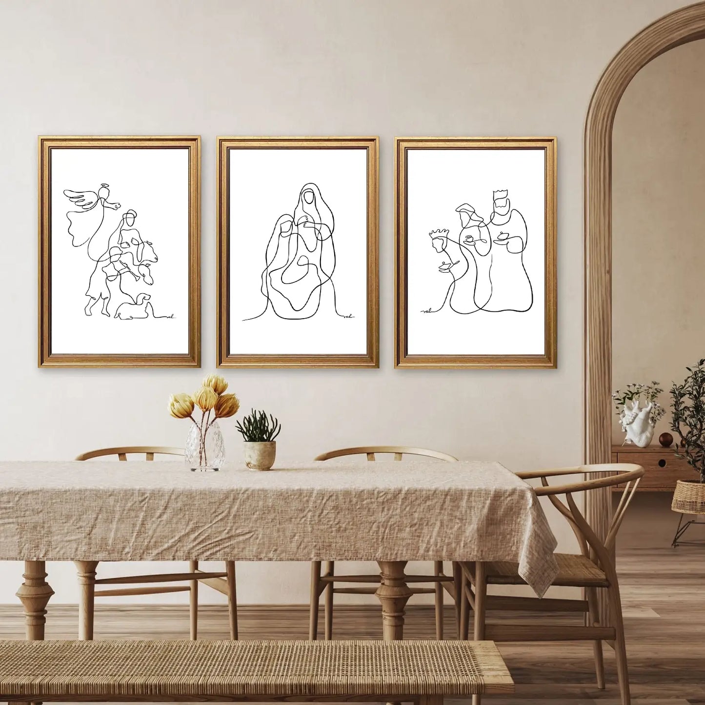 Nativity Story | Christian Line Art Set | Modern Minimalist Trio Print