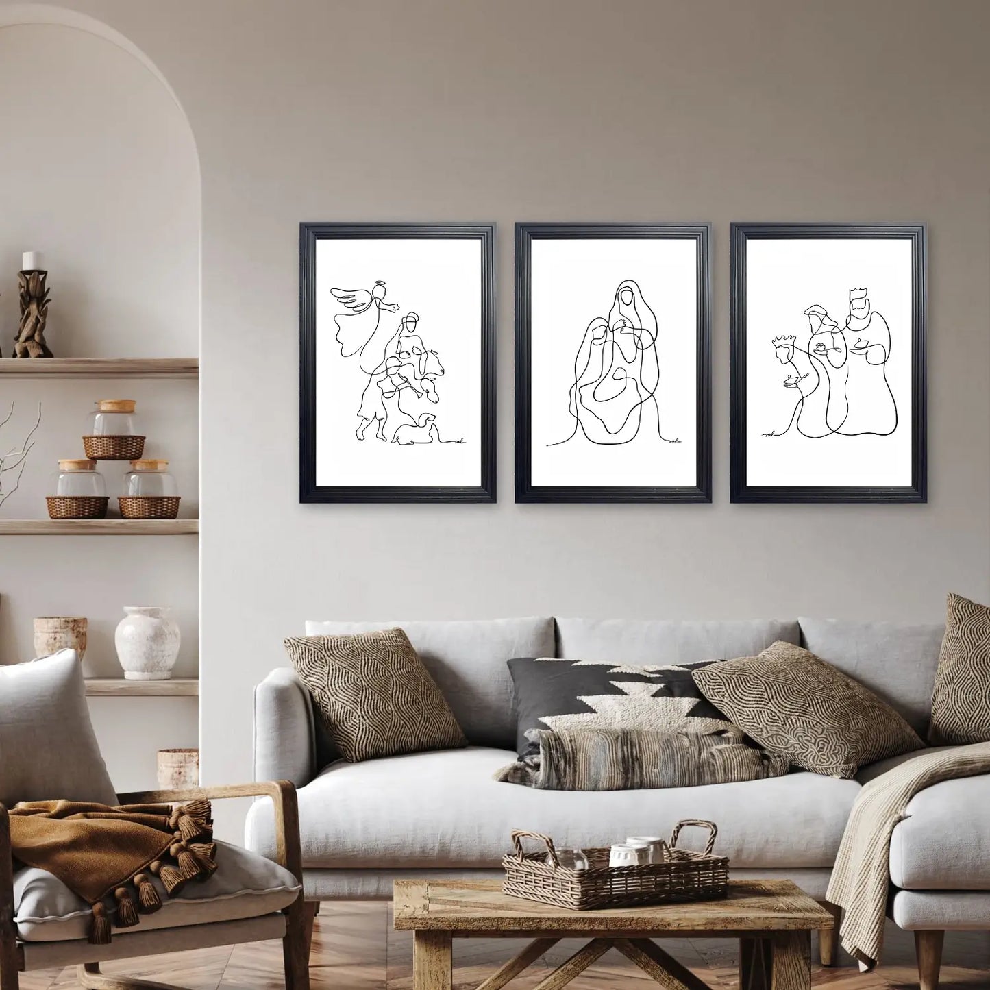 Nativity Story | Christian Line Art Set | Modern Minimalist Trio Print