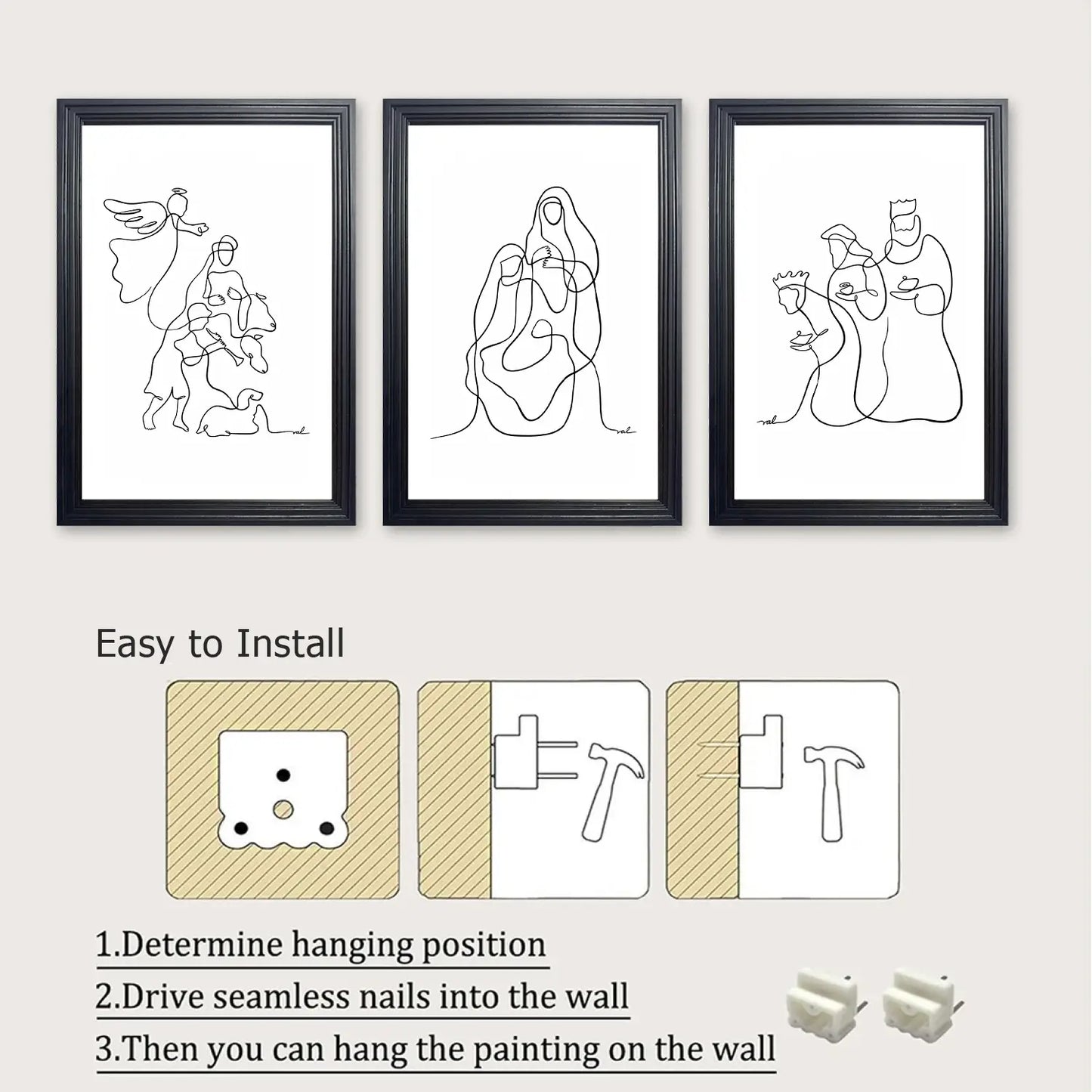 Nativity Story | Christian Line Art Set | Modern Minimalist Trio Print