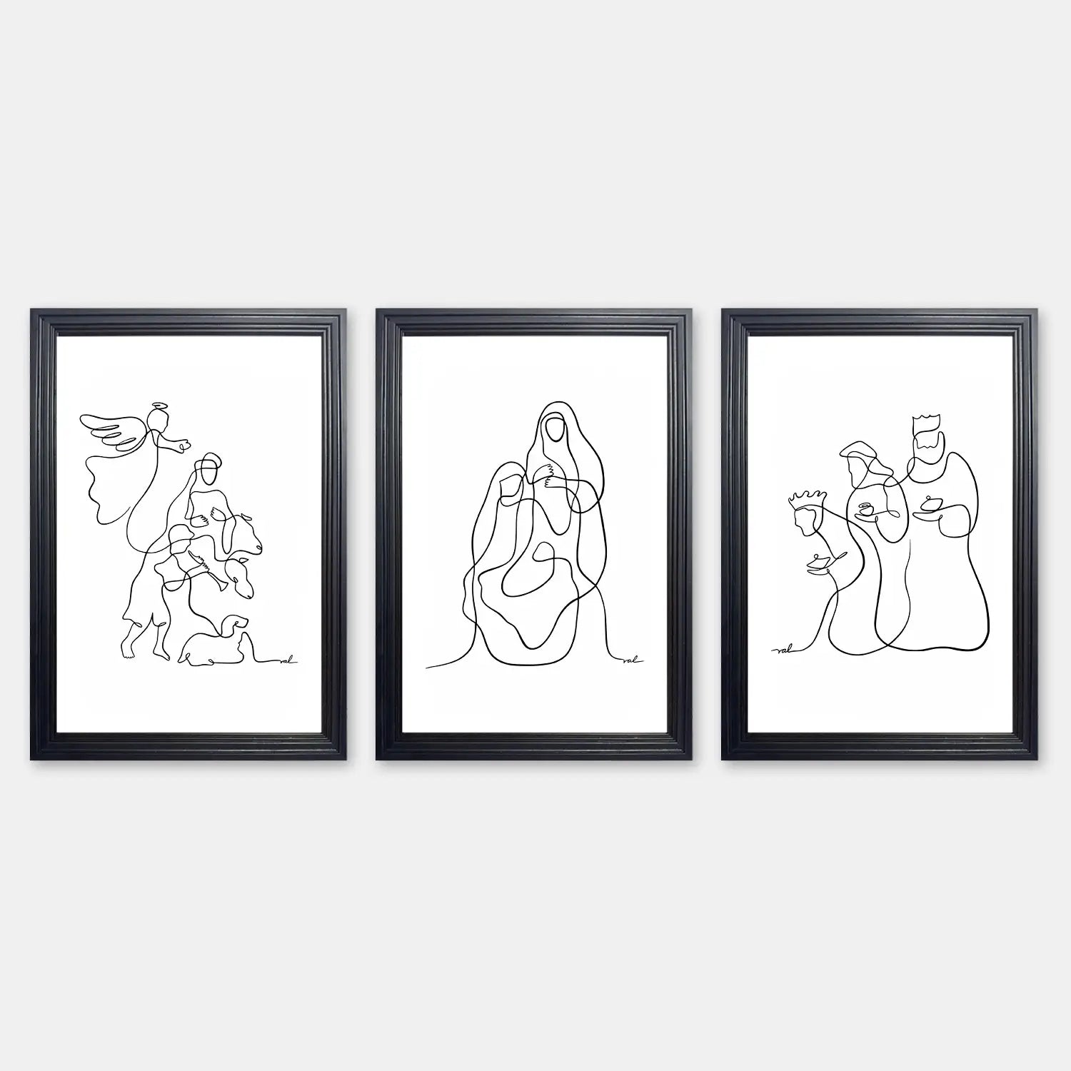 Nativity Story | Christian Line Art Set | Modern Minimalist Trio Print
