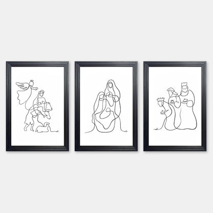 Nativity Story | Christian Line Art Set | Modern Minimalist Trio Print