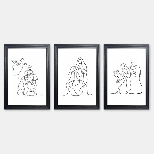 Nativity Story | Christian Line Art Set | Modern Minimalist Trio Print