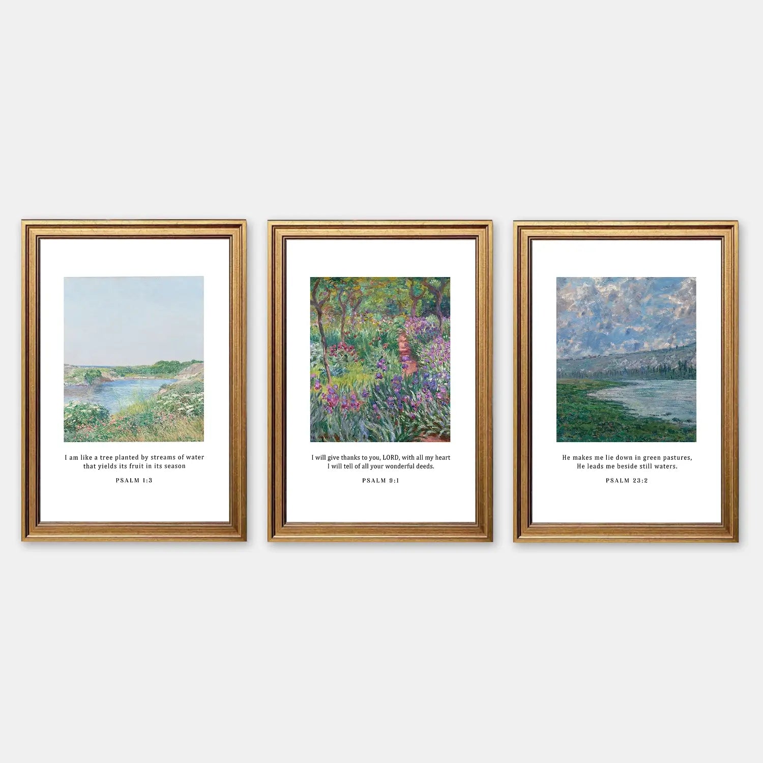 Nature's Psalms | Scripture Art Set | Impressionist Landscape Trio Print
