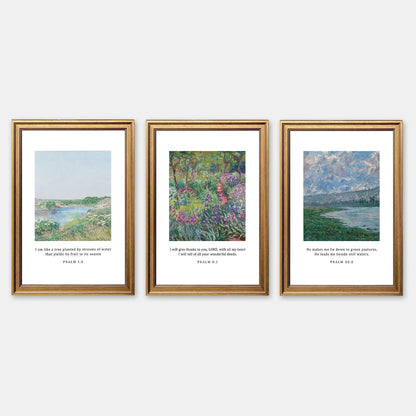 Nature's Psalms | Scripture Art Set | Impressionist Landscape Trio Print